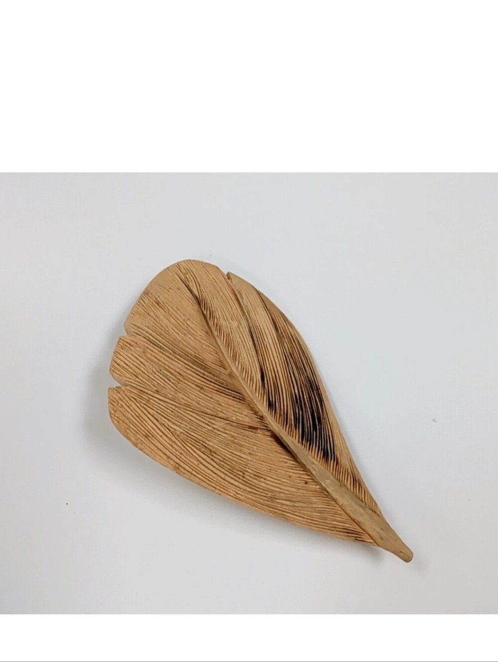 Pin Brooch Wood Duck Feather Hand Carved Vintage 2.75" x 1.75"